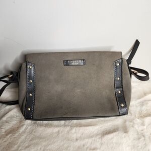 Radley London Long Crossbody Purse Black Gray Suede Leather Zip Closure